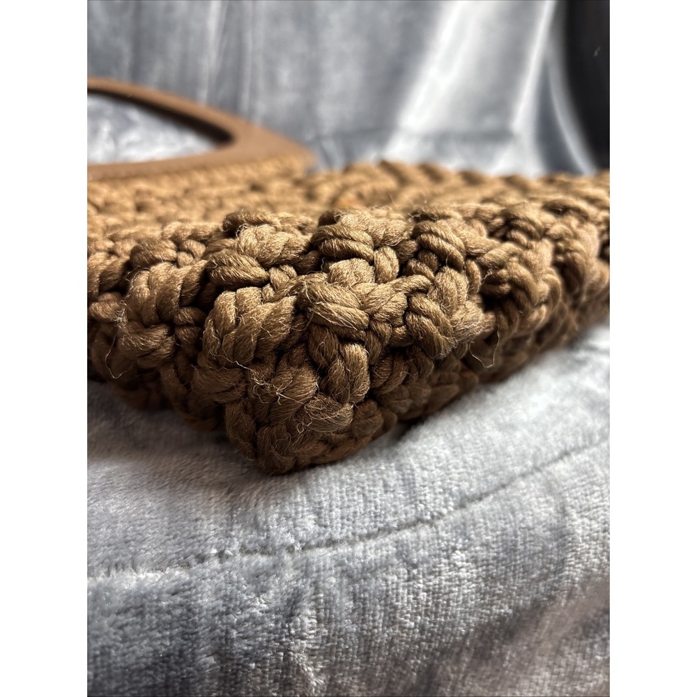 Vintage Macrame Woven Purse Brown Oversized Handles 60s 70s Retro Hippie Boho - Picture 12 of 16